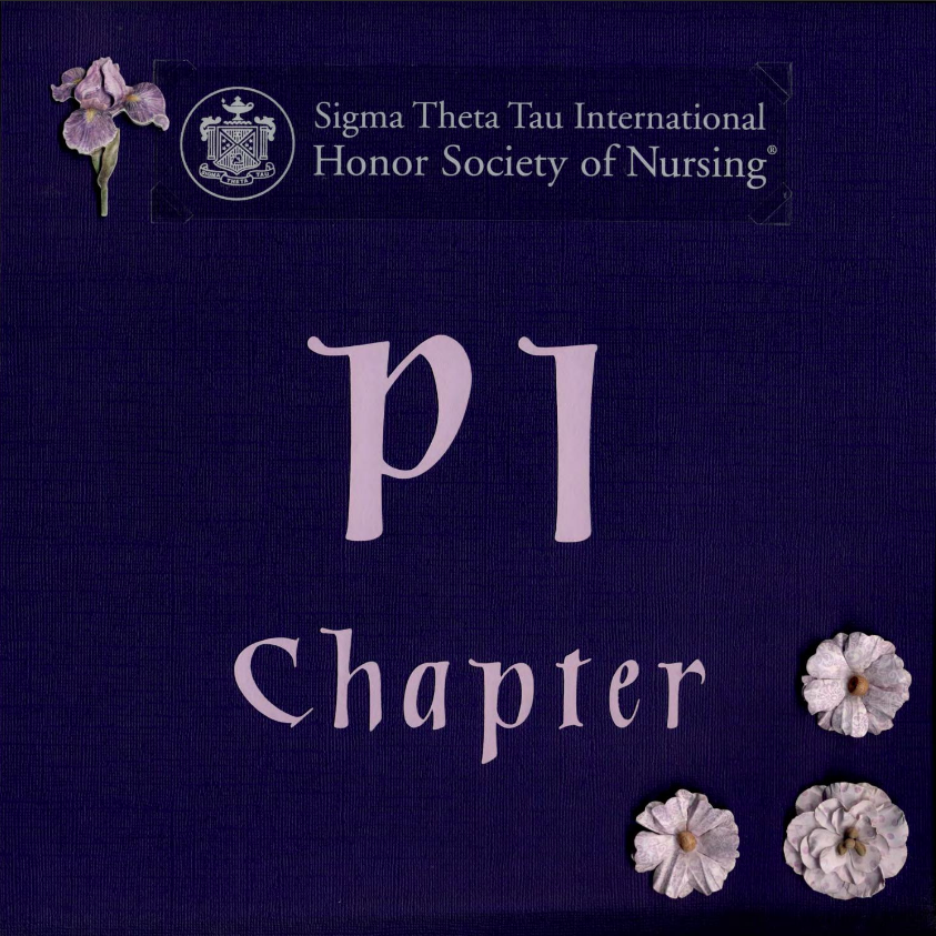 Pi Chapter scrapbook cover with logo