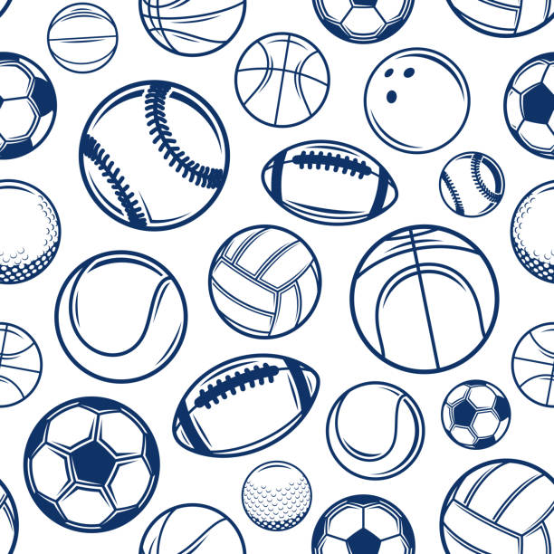 graphic of baseballs, footballs, soccer balls, tennis balls, golf balls