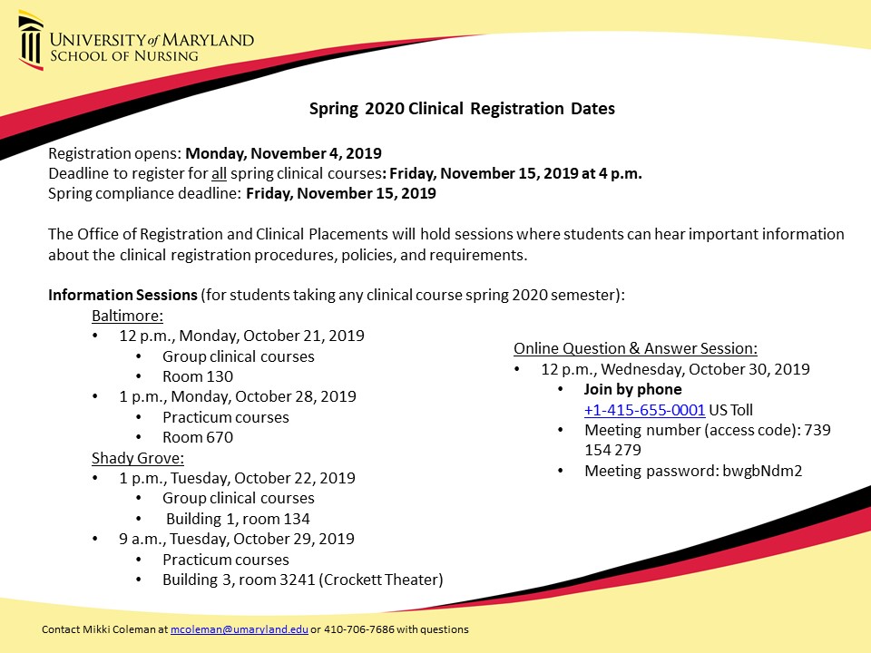 Spring 2020Clinical Registration Dates flier