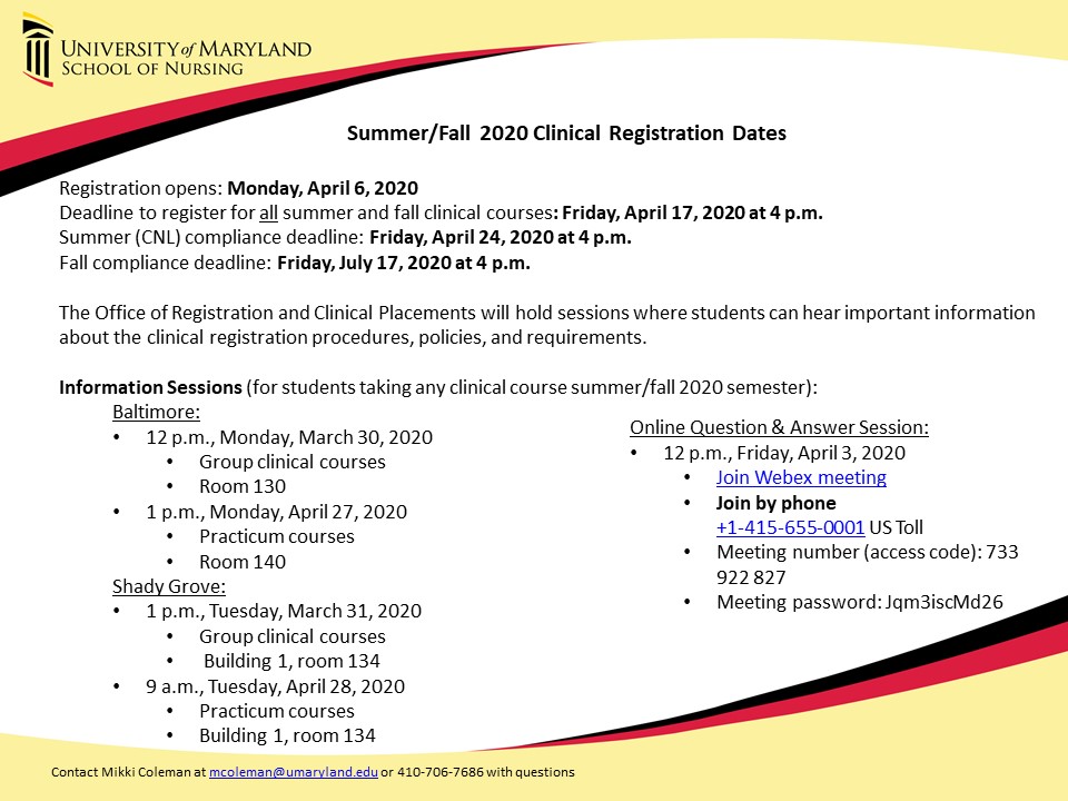 Summer/Fall 2020 Clinical Information Session Dates for Entry into Practice Students