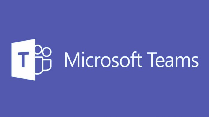 Microsoft Teams logo; purple background; white font