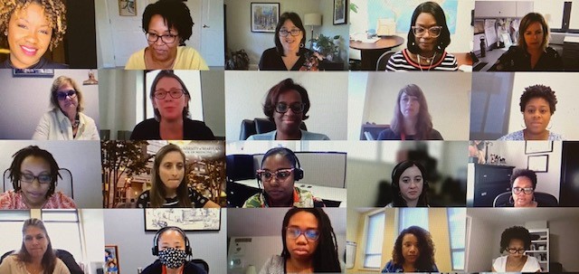 screenshot of women in virtual meeting