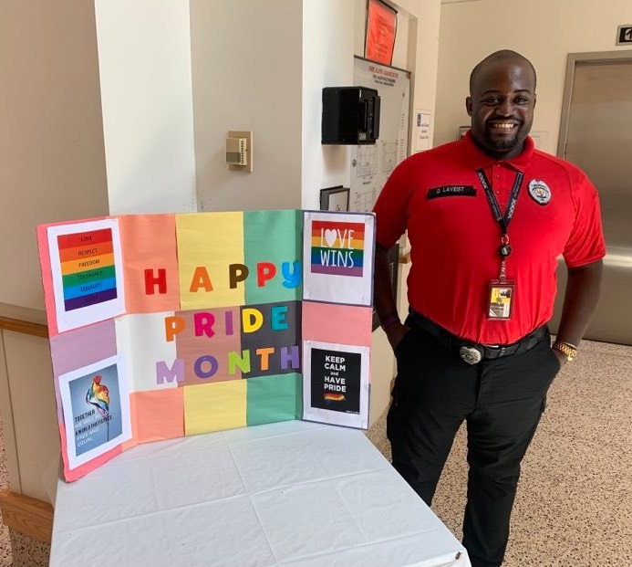 David Laveist with his June Pride Month display board