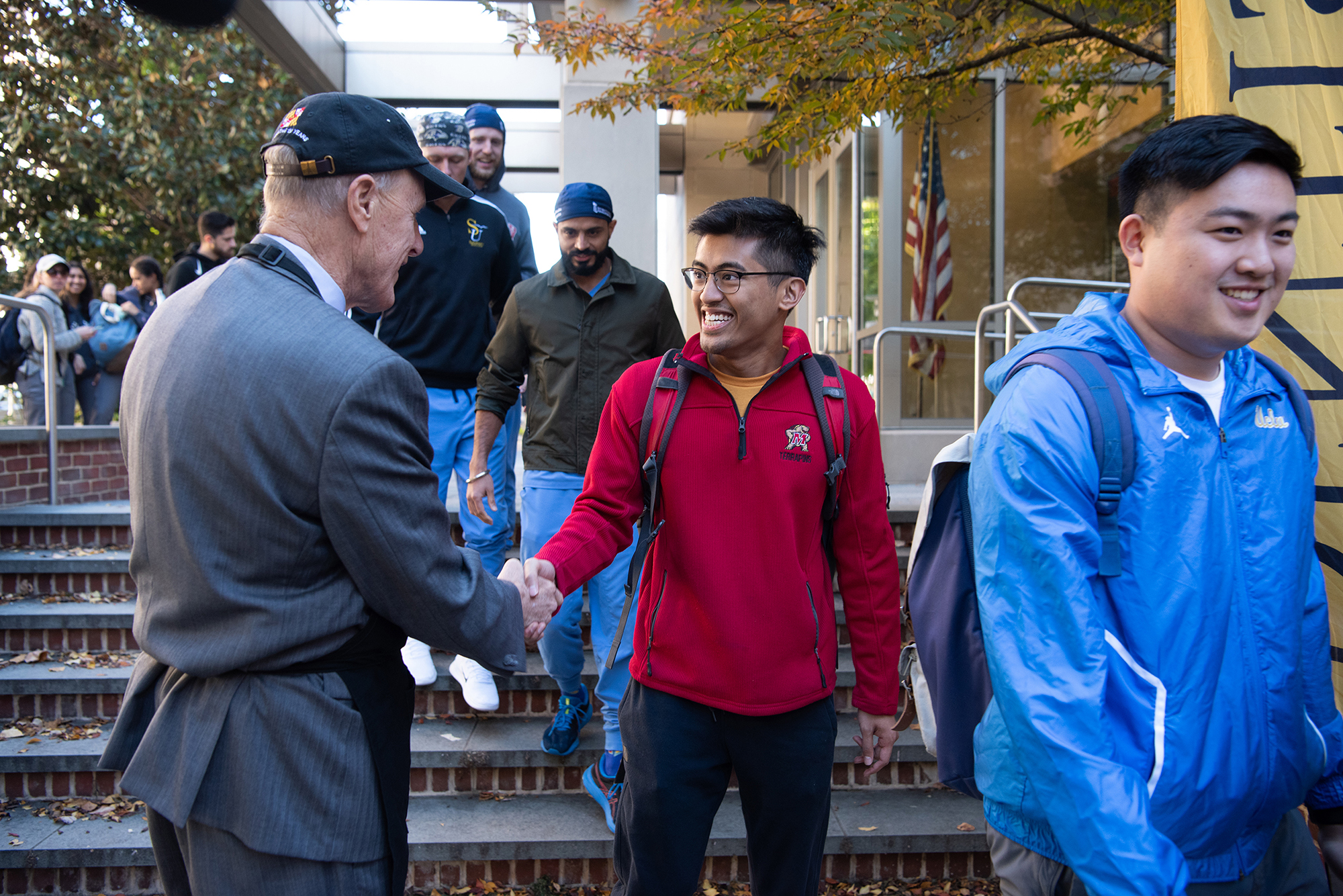 UMB President Bruce Jarrell greets some of the 600-plus students who attended the Founders Week Student Cookout on Oct. 27.