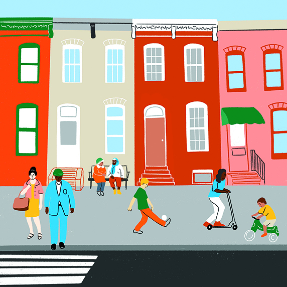 an illustration of a West Baltimore neighborhood