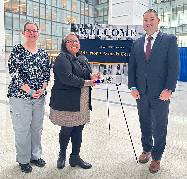 Left to right: Laura Cathcart, Cherokee Layson-Wolf, and Jonathan Bratt at the IHS National Director’s Awards on Nov. 18