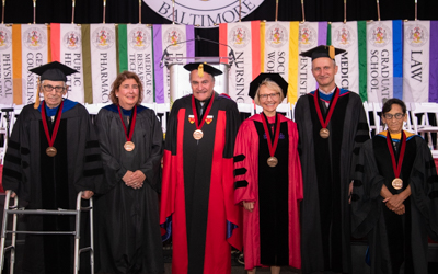 Six of UMB's seven Distinguished Professors at the first convocation