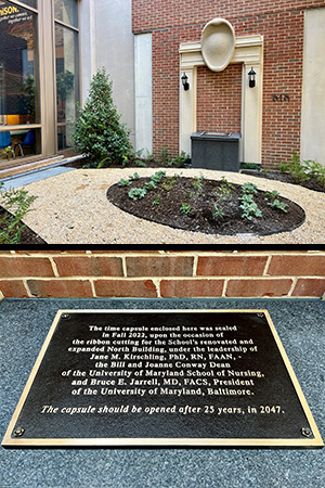 image of Parsons Hall sculptural replica (top) and plaque on time capsule (bottom)