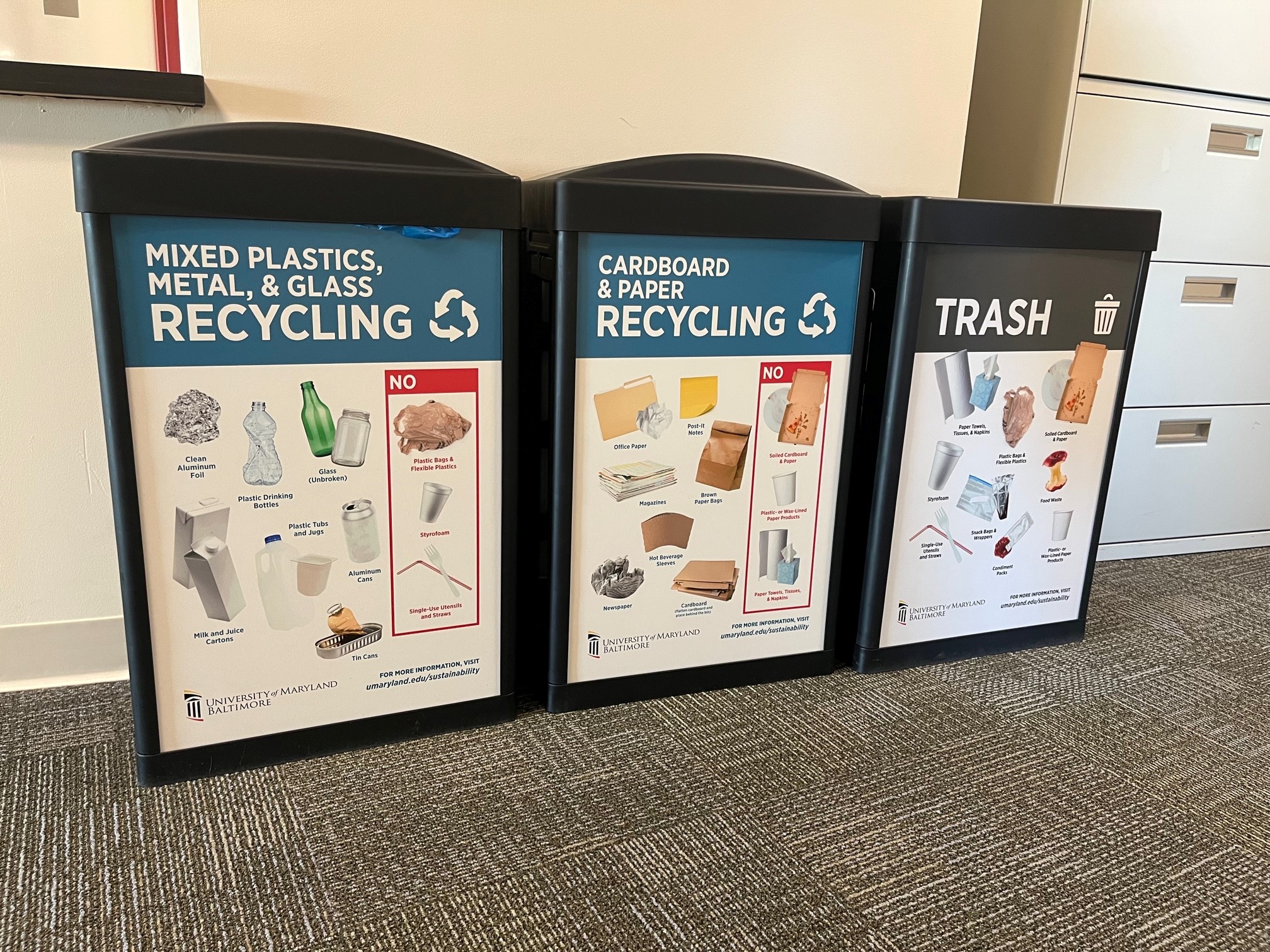 trash and recycling bins