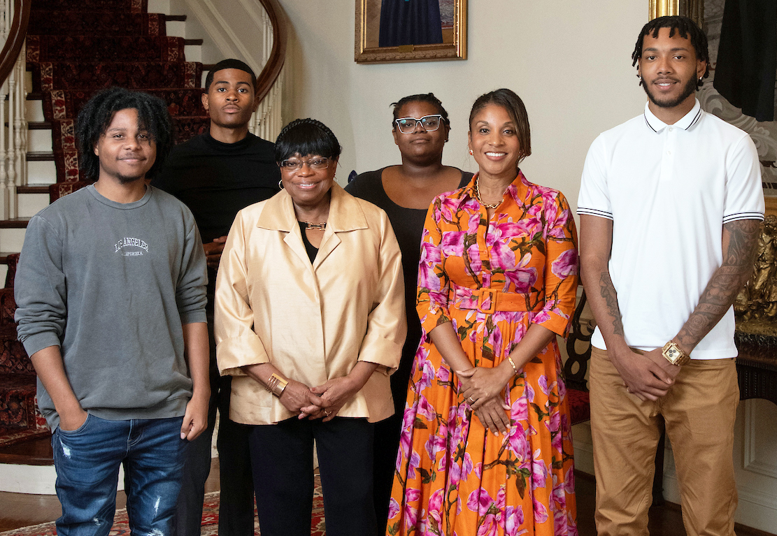 From left, Davioin, Courtney, Joy Moore, Princaya, first lady Dawn Moore, and Tyler.