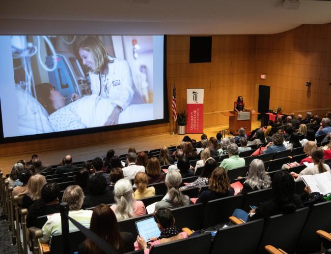 University of Maryland School of Nursing Dean Ogbolu presents her State of the School address.