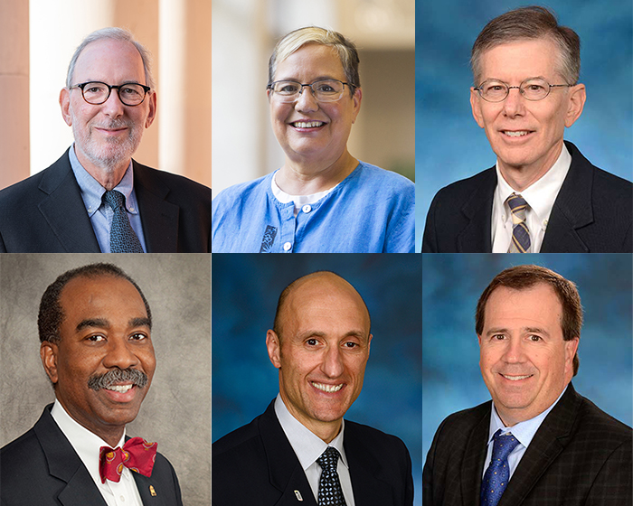 Top row, from left: Richard Boldt, Susan Dorsey, Steven Kittner. Bottom row, from left: E. Albert Reece, William Regine, David Weber.