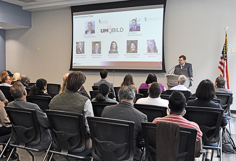 Jason Rose, MD, MBA, UM-BILD's lead principal investigator and executive director, presenting at the UM-BILD First Anniversary Celebration.