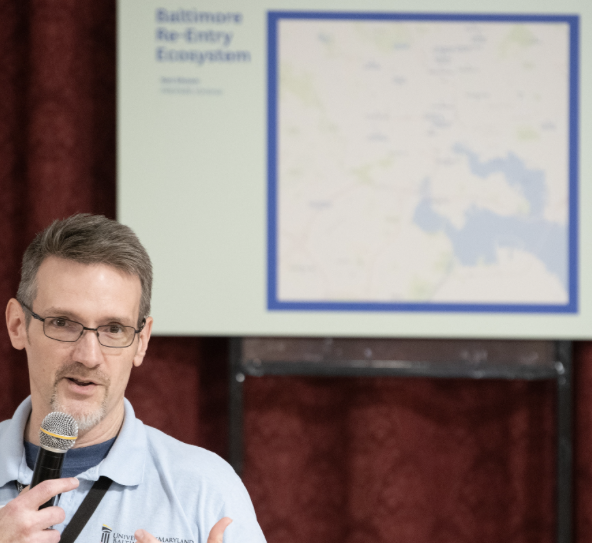 EMBRACE re-entry peer navigator presenting the re-entry ecosystem model during EMBRACE’s inaugural convening.