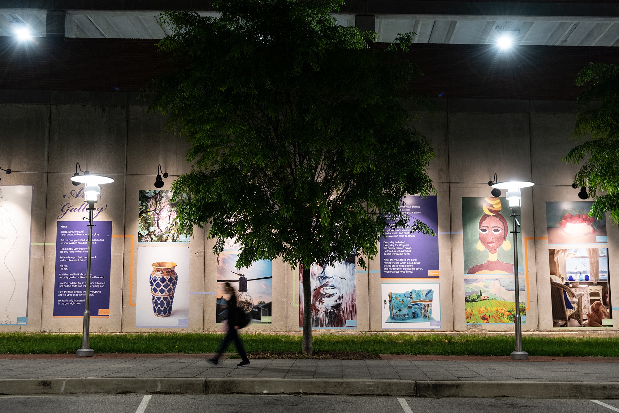 Outdoor wall on campus with artwork 