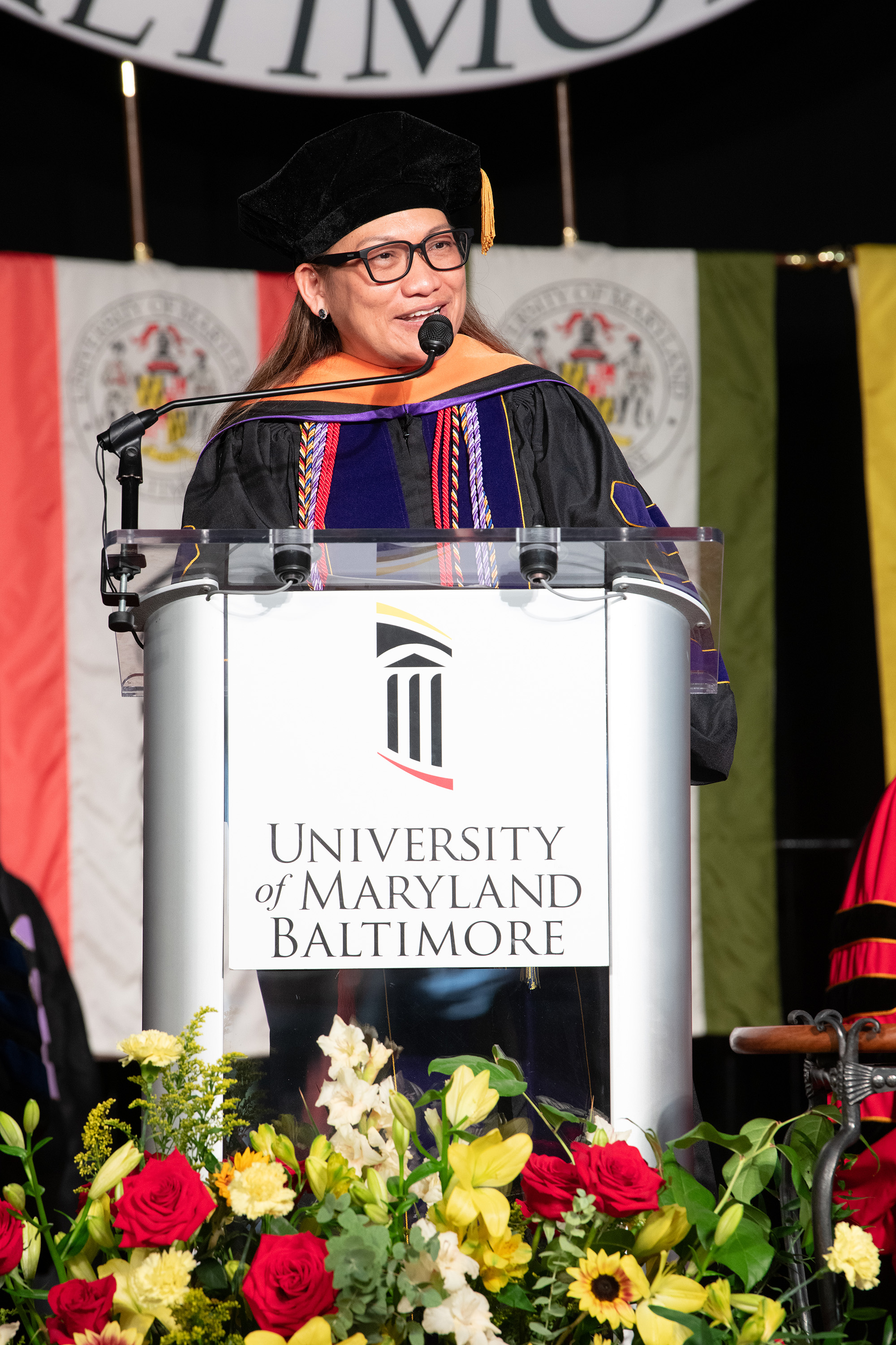 Angelica Fernandez-Dizon speaks during the UMB Faculty Convocation.