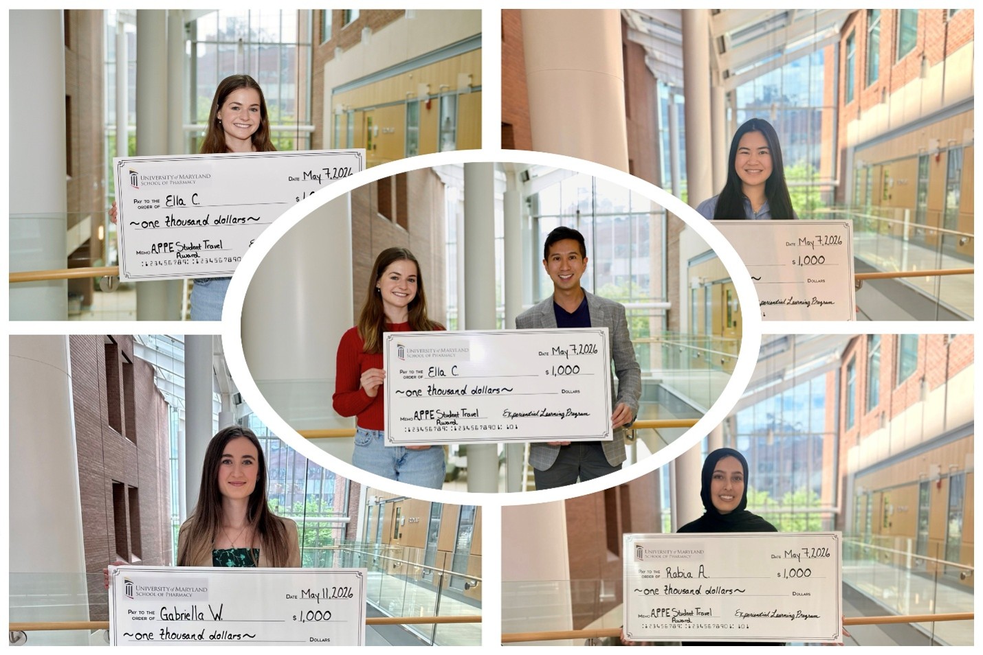 Students pose with checks received from the ELP Student Support Fund.