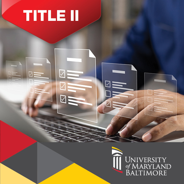 hands typing on keyboard with Title II in red banner
