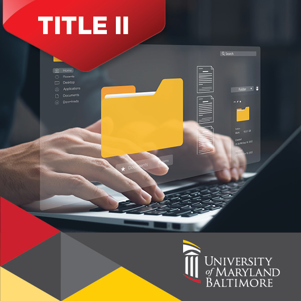hands typing on keyboard with graphics and Title II in red banner