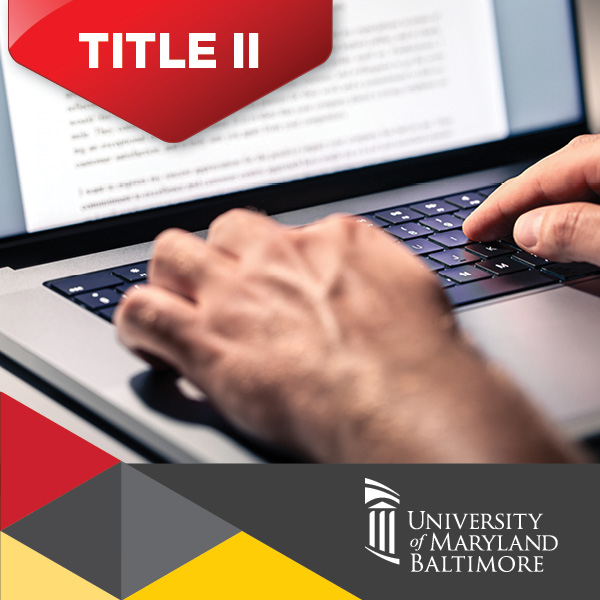 Title II in red banner with hands typing on keyboard with screen showing a document