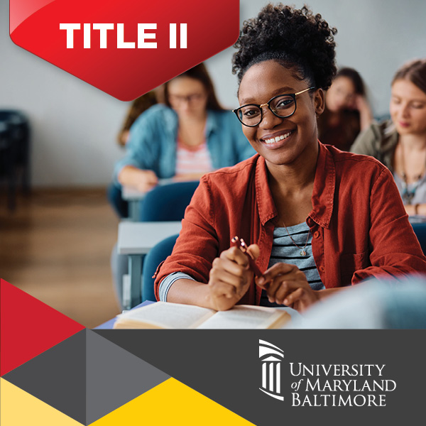 woman smiling with Title II in red banner