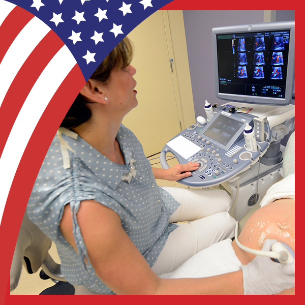 UMB Celebrates America at 250 with U.S. flag theme and pregnant woman getting an ultrasound