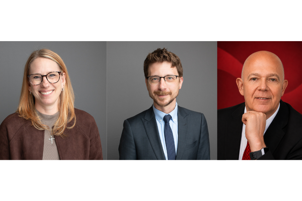 Head shots from left to right of Mary Ghaffari, Ryan Whisler, and William Hess