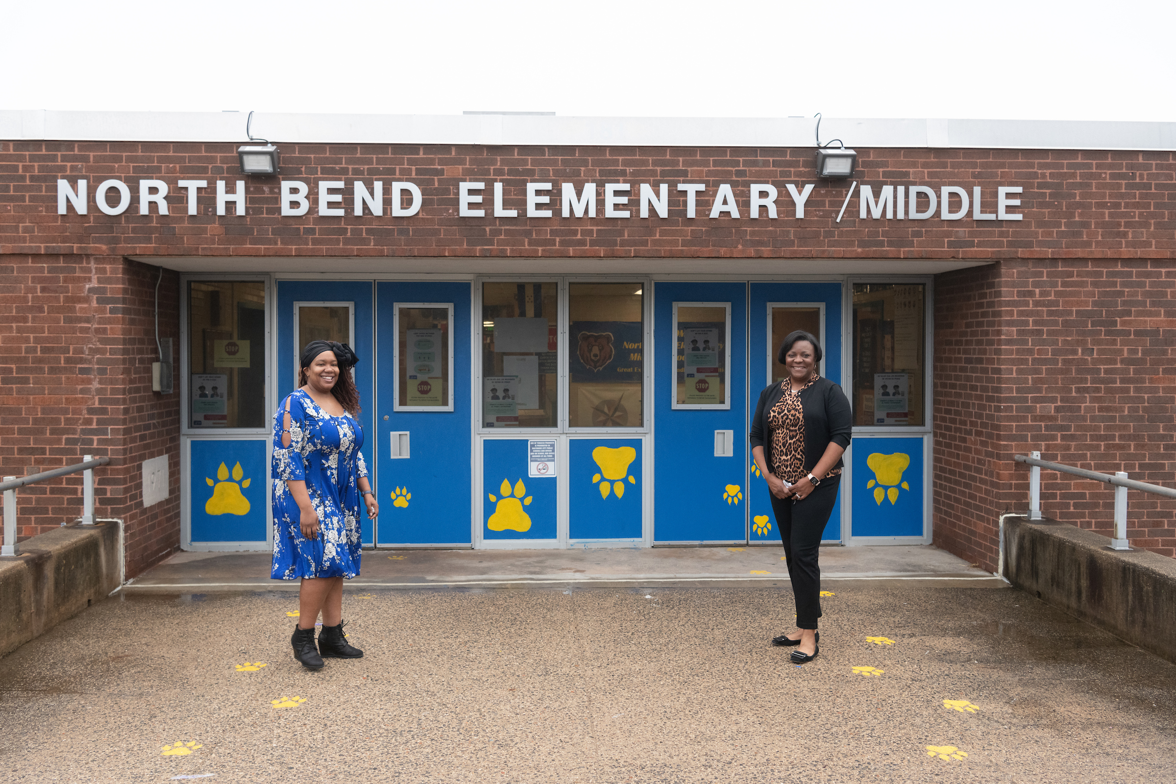 Nikita A. Parson (left), LCSW-C, a National Center for School Mental Health clinician at North Bend Elementary/Middle School in Baltimore, works closely with principal Patricia Burrell.  