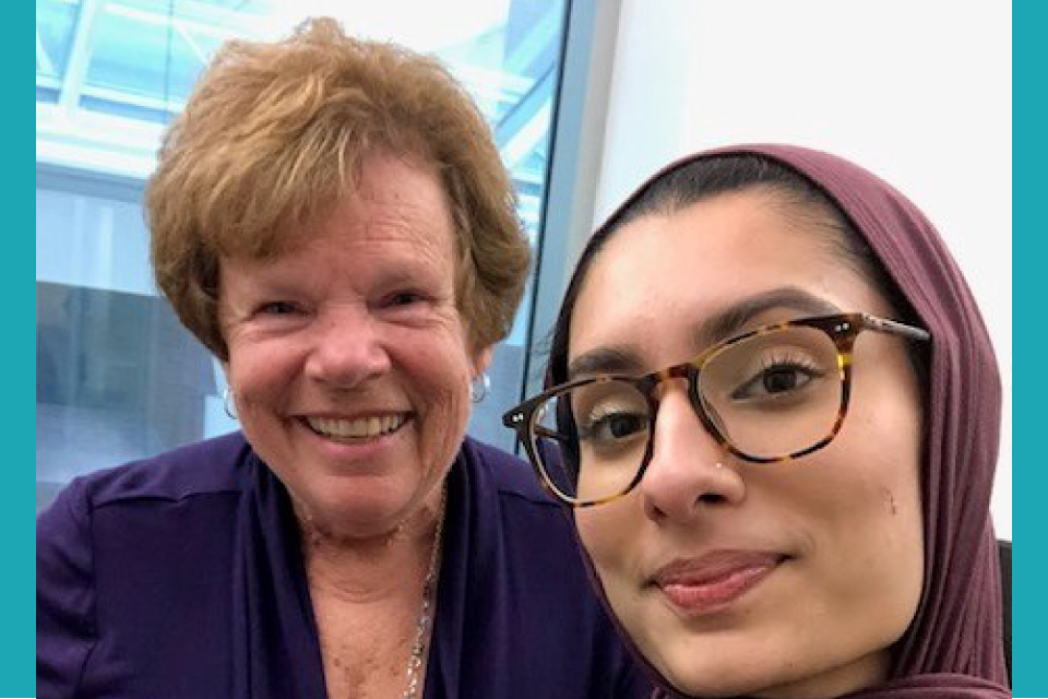 Photo featuring Dr. Cynthia Boyle with fourth-year student pharmacist Saniya Chaudhry.