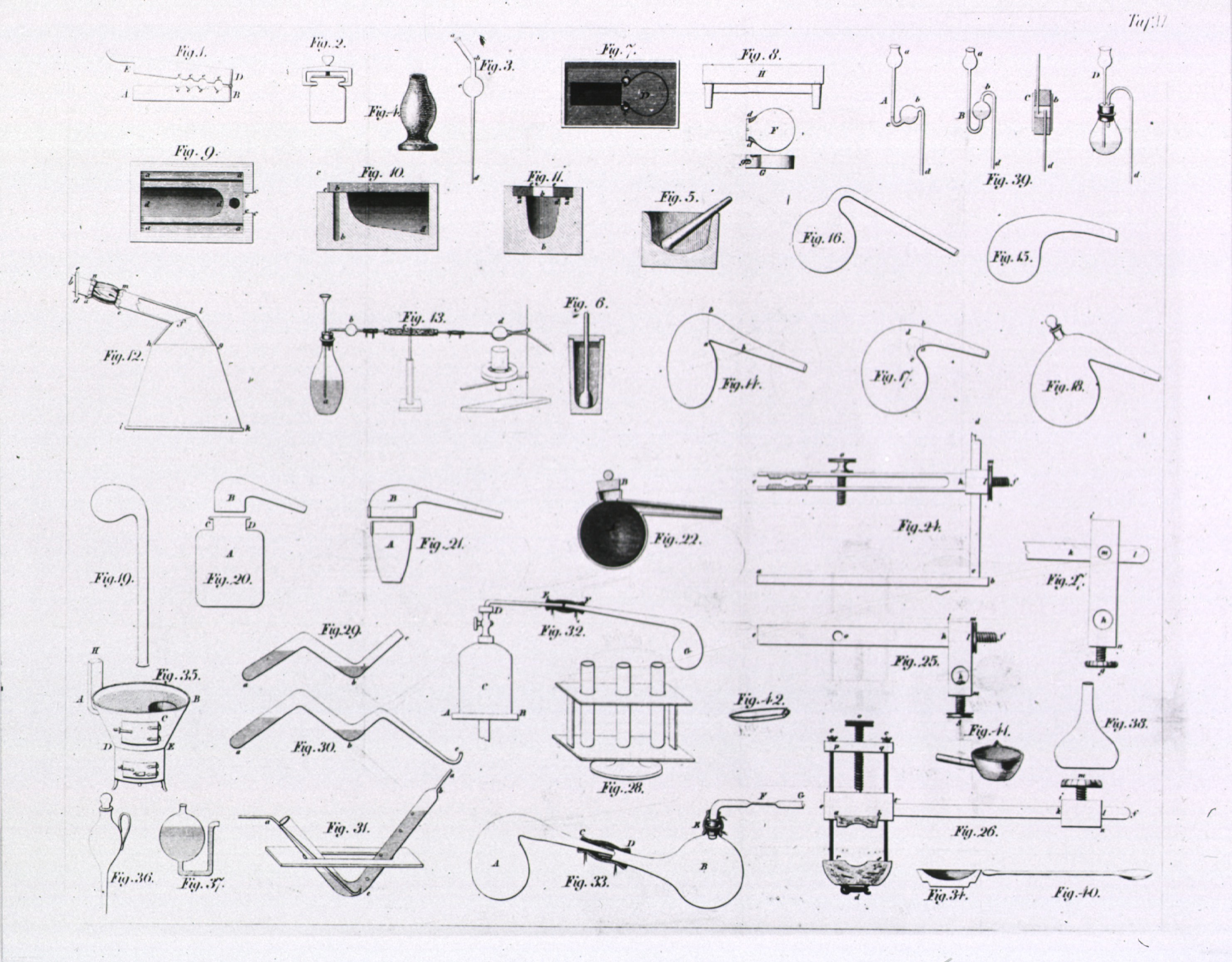 Black and white handdrawn images of scientific equipment.