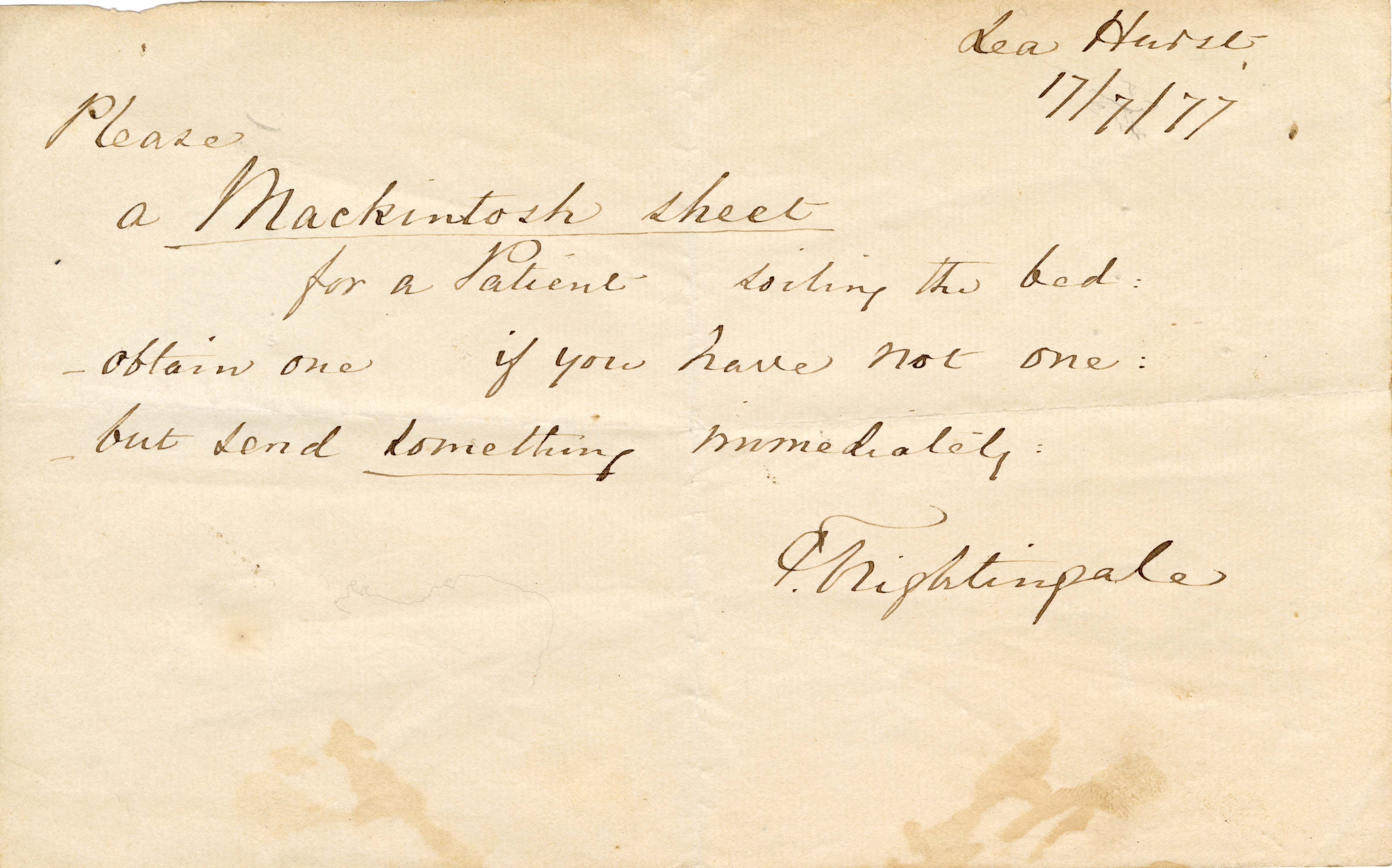 note from Florence Nightingale