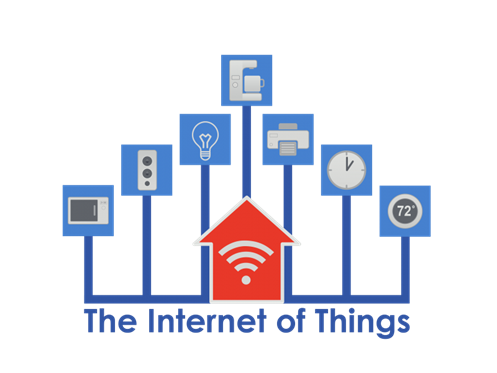 the Internet of Things Logo; red arrow pointing up with a grey wifi sign in it;