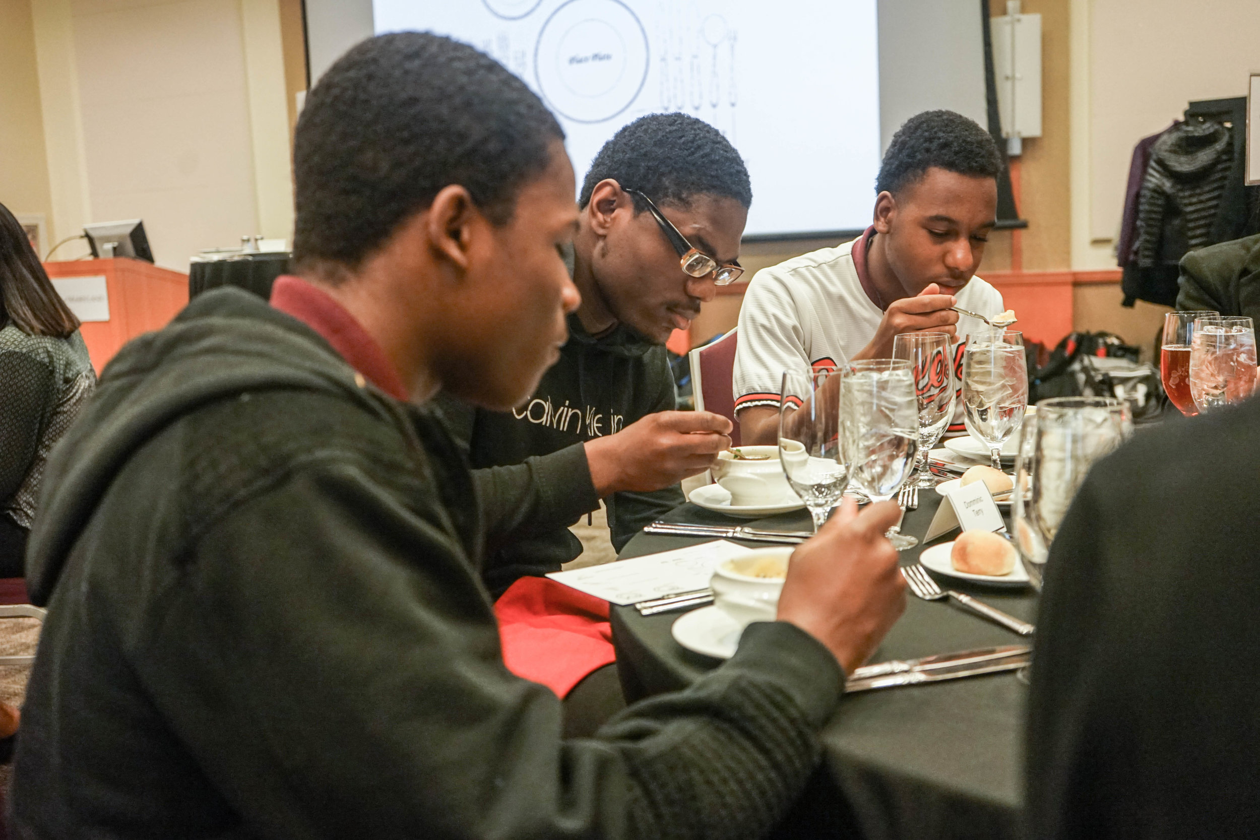 Students eating dinner