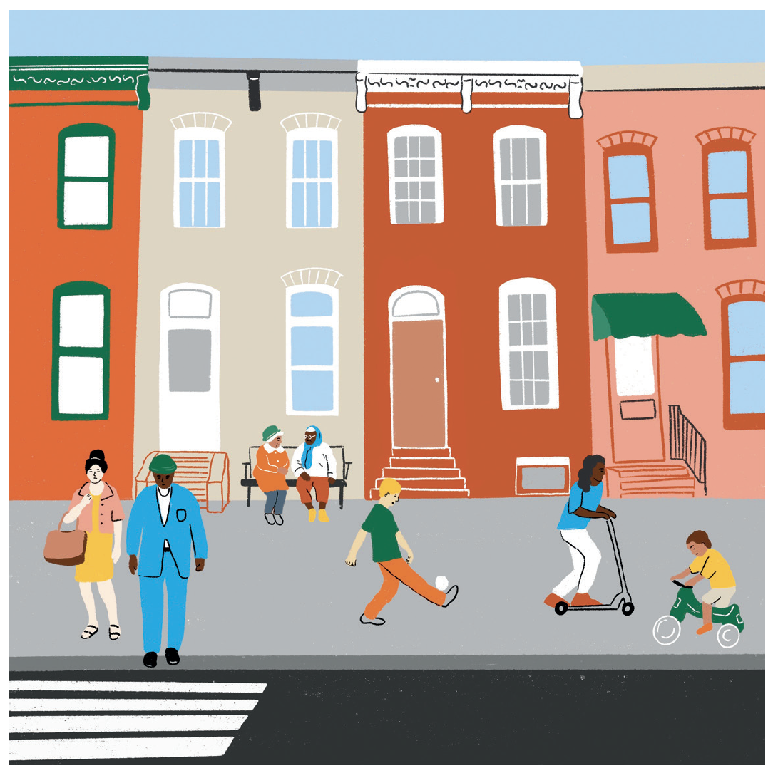 Illustration of a Baltimore City street. 