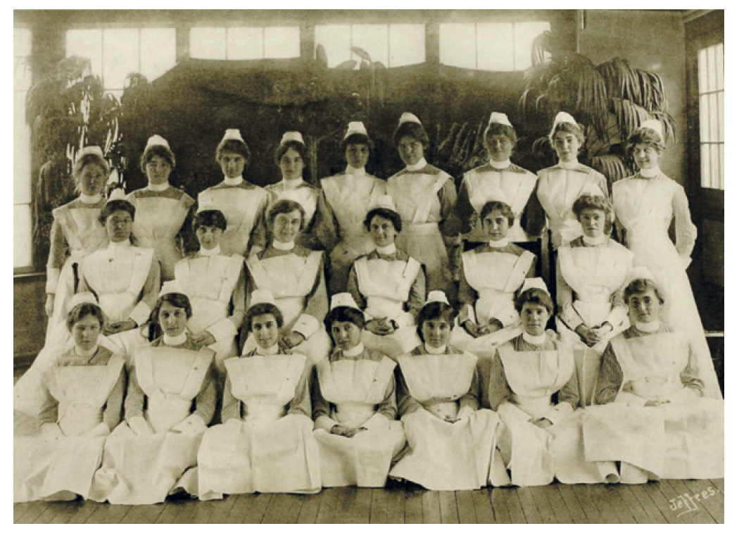 University Hospital Nurses Training School Class of 1917, which includes Hedges (center row, second from left)