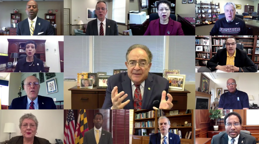 All 12 university presidents with Chancellor Jay Perman