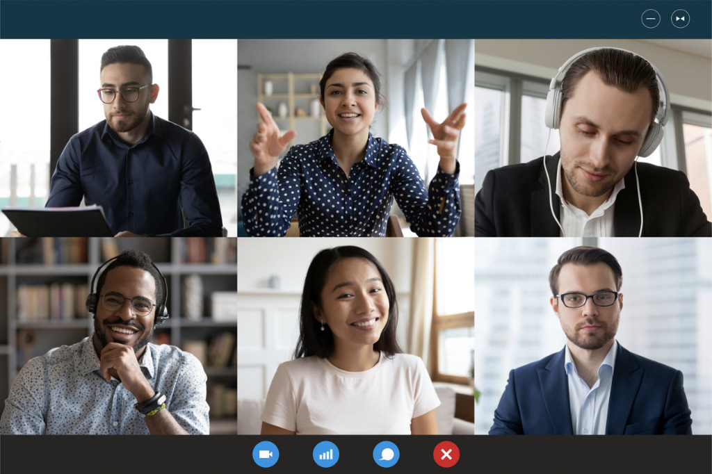 Six people in a video conference