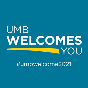 UMB welcomes you logo with #umbwelcome2021
