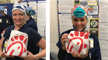 UMMC front line providers with Chick-Fil-A bags