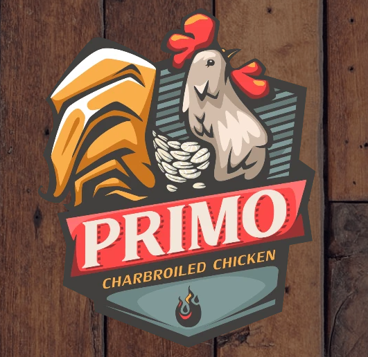 Primo Chicken Logo with a Chicken as the background