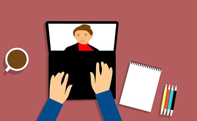cartoon of laptop with virtual meeting