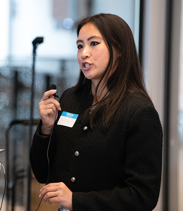Erica Leyder speaks during the Values in Action Speaker Series