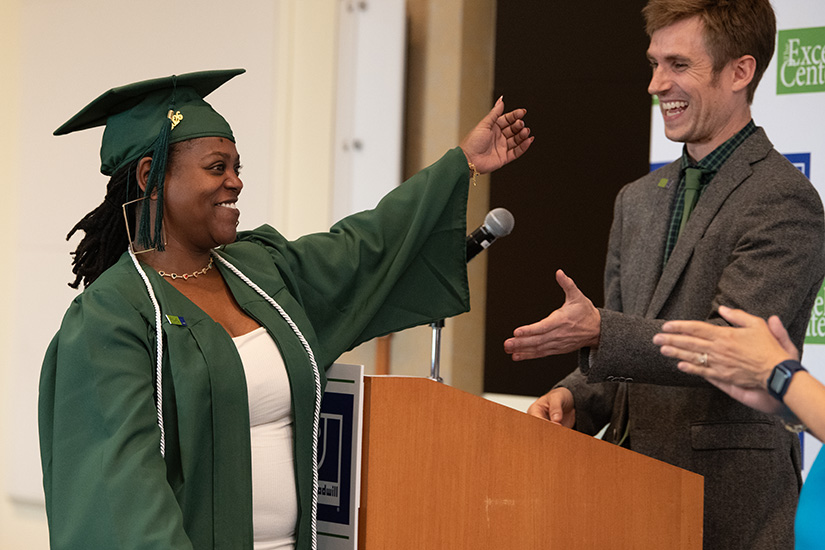 Keyia Brown received her high school diploma at the Goodwill Excel Center graduation ceremony at UMB's SMC Campus Center on June 26.