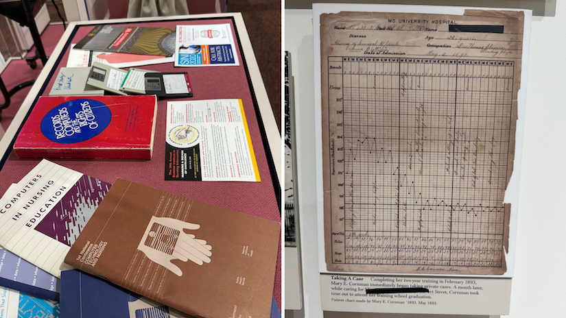 books on a table with an informatics sheet next to them