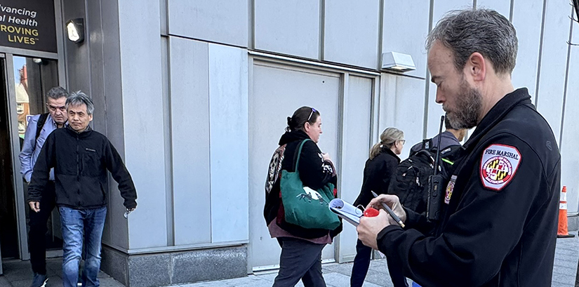 Fire Marshal Phil Clinard at a fire drill
