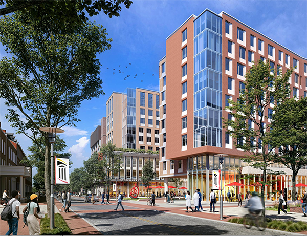An artist's rendering of the proposed North Quad area on Lexington Street at UMB.