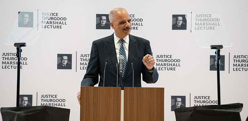 Eric Holder speaks at the Thurgood Marshall Lecture