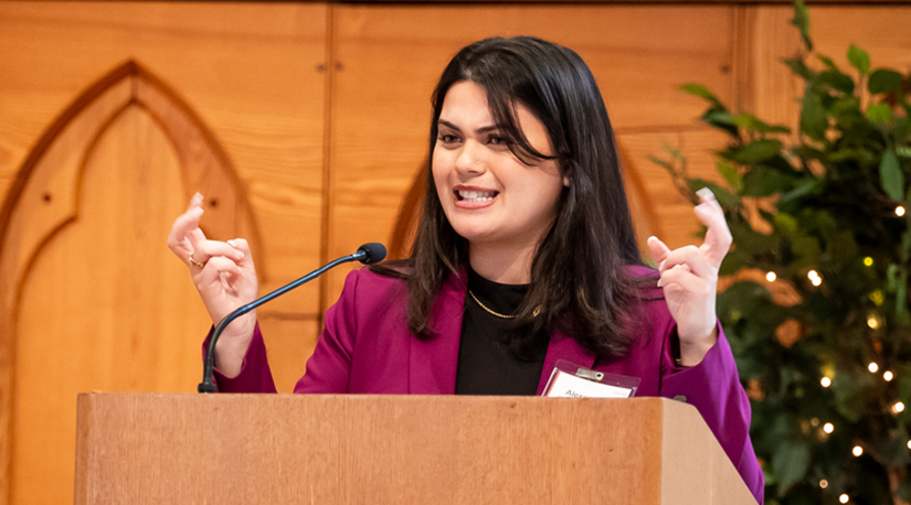 Alex Tamayo, Class of 2025, speaks during the Scholarship Luncheon at the University of Maryland Francis King Carey School of Law's Scholarship Luncheon