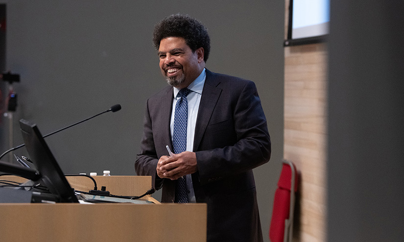 Darrick Hamilton speaks during his keynote address.